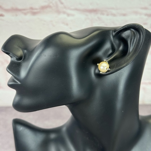 David Yurman Sterling Silver Cable Design 10mm Pearl & Diamond Earrings - Picture 1 of 8